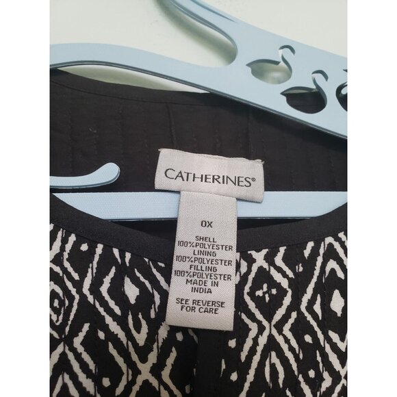 Catherines Womens Plus 0X Quilted Jacket Reversible Black Open Front Duster - Picture 7 of 7